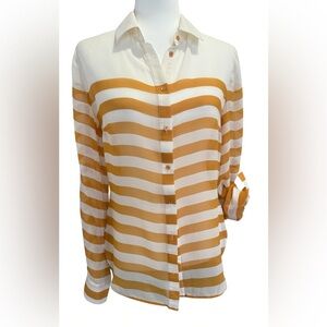 Bebe 100% Mulberry Silk Striped Button Front Blouse Shirt Top Small S